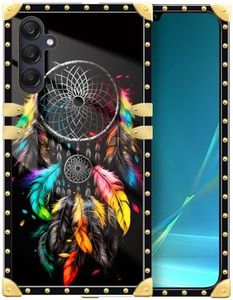 DAIZAG Case Compatible with for Samsung Galaxy A25,Classic Feather Dream Catcher Phone Case for Girl Women Golden Square Soft Shockproof Cover Case for Samsung Galaxy A25