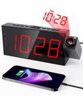 ROCAM Digital Projection Alarm Clock with USB Charging Port, Dimmer for Bedroom, Loud for Heavy Sleepers, Snooze