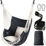 Chihee Hammock Chair Hanging Swing 2 Seat Cushions Included,Strong Webbing Straps and Hooks for Easy Hanging Soft Cotton Weave Hanging Chair Side Pocket Large Tassel Chair Set Comfort Indoor Outdoor