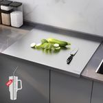 Empune 304 Stainless Steel Chopping Board with Lip for Kitchen | with Steel Straw | for Cutting Vegetables, Meat,Fish,Fruits | Large | 50 x 38 cm