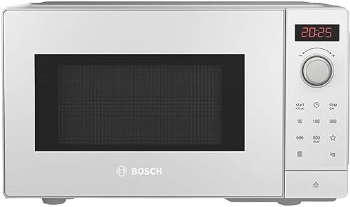 Bosch FFL023MW0 Serie 2 Mikrowelle, 26 x 44 cm, 800 W, Drehteller 27 cm, Türanschlag Links, AutoPilot 7 mit 7 Automatikprogramme, Reinigungsunterstützung, LED-Touchdisplay, Weiß