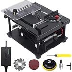 Multi-Functional Table Saw AHWOiHS Mini Table Saw Portable Table Saws for Woodworking, Desktop Woodworking Small Bench Saw Adjustable Speed & Angle with Sandpaper Grinding Wheel