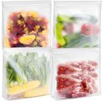 SPLF 4 Pack Dishwasher Safe Reusable Gallon Freezer Bags, Reusable Food Bags, BPA FREE Reusable Ziplock Bags Stand Up Extra Thick Leakproof Silicone and Plastic Free Zipper Sandwich Snack Lunch Bags