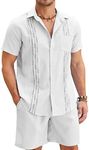 COOFANDY Men's White Linen Suits Sets Beach Wear Clothes Short Sets Outfits 2 Piece