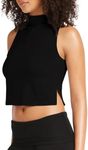 LASLULU Womens Workout Tops Sexy Mock Neck Sleeveless Athletic Yoga Tank Tops Running Gym Sport Shirts Cotton Crop Tops(Black X-Small)