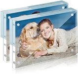 TWING Acrylic Picture Frame 5 x 7 Inch 2 Pack Acrylic Photo Frame Horizontal Magnet Double Sided Acrylic Frames Set with Microfiber Cloth, 10+10MM Thickness Clear Picture Frame Desktop Display Gift