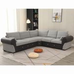 Panana Corner Sofa Linen Fabric Suite & Cushions - Sectional Group Chesterfield Sofa Settee - large corner sofa for living rooms (Light Gray, 6 Seater L shaped Corner Sofa)