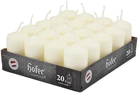 Hofer Bougies Ivoire Pilier - Lot de 20 Petite Bougies Non Parfumées - 4 x 7 cm - 11 Heures Longue Durée de Bougie Décorative - Cire Qui Ne Coulent Pas - Non Toxique - Mèche Sans Fumée