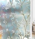 SUNBIRD Window Privacy Film Frosted Glass Window Film Sun Blocking Window Tinting Film for Home, Clings Removable Frosting Bathroom Door (24 x 60 Inch, Blue Cherry Leaf)