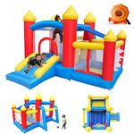 Baralir Indoor Bouncy Castle for Kids Inflatable Bounce House with Blower, Ball Pit Jumping Castle with Sunshade and Slide, Extra Soccer Goal, Basketball Hoop and Ball Throwing Net