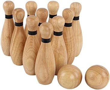 Get Out! Wooden Bowling Set - 12pc Lawn Bowling and Skittle Ball Games for Children and Adult Fun