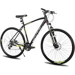 700c (28") Hybrid Bike, 52 cm Aluminum Frame, Lockout Suspension Fork, Shimano 24-Speeds Road & Mountain Bike (Black)