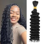 LDHAIRLD Human Hair for Braiding Deep Wave Human Braiding Hair for Boho Braids No Weft Human Hair Bundles for Braiding Brazilian Virgin Human Hair Braiding Hair Natural Black, 18 Inch