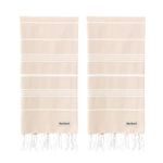 Blue Beach Turkish Towel - Set of 2-100x180cm Large Turkish Hammam Peshtemal Towel - Super Absorbent, Quick Dry, Lightweight, Compact Towels for Swimming, Bath, Gym and Travel (Beige)