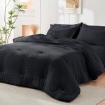 HYMOKEGE Seersucker Comforter Set Full Size 3 Pieces, Lightweight Comforter Sets for Bedding, Bed Set with 1 All Season Soft Down Alternative Comforter and 2 Pillow Shams, Black