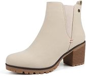 JABASIC Women Classic Suede Chelsea Boots with Block Heel Slip-On Ankle Booties (8 JA,Sand)