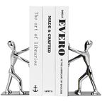 Kioneer Heavy Duty Stainless Steel Kung Fu Man Bookends Nonskid Humanoid Bookends for Home Office Llibrary School Decorative bookends (Kung Fu Man silver)