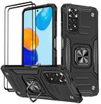 KANSi Case for Xiaomi Redmi Note 11 / Redmi Note 11S 4G (6.43"), Tempered Glass [2 Pack] Protective Silicone TPU Shockproof Tough Armor Hard Cover - Black