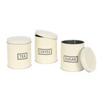 Harbour Housewares 3pc Round Metal Tea Coffee Sugar Canisters Set - Cream - Vintage Kitchen Storage Tin Caddy Container Canister Jars with Lid