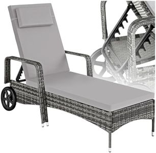 tectake® Chaise Longue Bain de Soleil en Resine Tressee Résistant Inclinable avec Roulettes Transat Salon de jardin exterieur Mobilier de Jardin Chaise Longue Piscine Plage - Gris/Gris Clair
