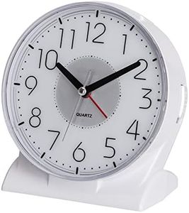 EASIBEST Silent No Ticking Analog Alarm Clock,Readable for Seniors Vision Impaired,Easy to Set,Snooze,Crescendo Alarm,Led Light,AA Battery Operated,White