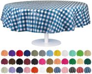 Grandipity Blue Gingham Checkered Plastic Table Cloth Disposable (6 Pk) 84in Round Tablecloth Premium Party Table Cloths Disposable - Perfect Table Cloth Round Cover for Any Table Up to 6 Feet