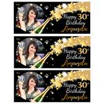 3 x Personalised Gold Champagne Star Sparkle Happy Birthday Party Photo Banners N7-21st 18th 30th 40th 50th 60th Any Age Decoration