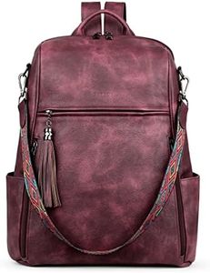 FADEON Womens Backpack Purse Large Designer PU Leather Laptop Backpacks, Ladies Computer Shoulder Bags, Wine Red Retro Style, Large (15.5-in Height), Laptop Computer Backpacks