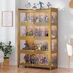 FVTVHEV Display Cabinet Curio Cabinet with Acrylic Flip Doors, Toys Display Case Glass Display, Transparent Bamboo Display Case, Curio Collection Display Cabinet, Floor Standing Clear Showcase (Color