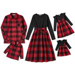 PATPAT Family Matching Outfits Red Plaid Long-Sleeve Plaid Polo Shirts Set for Men XL