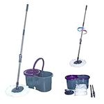 Calitek 360° Rotating Spin Mop and Bucket Set with 2 Super Absorbent Mircofibre Mop Heads and Easy Press Adjustable Height Handle for Home Cleaning All Hard Floors (Purple)