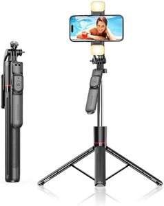 Selfie Stick iPhone Tripod Stand, Phone Accessories with Remote Control and Phone Holder, Phone Holder for Video Recording, Travel Essentials with Fill Light, Compatible with iPhone/Android