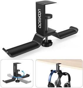 aceyoon Headphone Stand, Soporte Auriculares Ajustable Soporte Cascos Rotación de 360 ° Soporte Auriculares Debajo Mesa Fácil de Instalar Soporte para Cascos, Auriculares Gaming, y más (Negro)