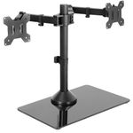 VIVO Freestanding Dual Monitor Stand with Sleek Glass Base and Adjustable Arms, Mounts 2 Screens up to 32 inch and 22 lbs Each, Black, STAND-V002FG