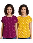 Amazon Brand - Myx Women's Loose T-Shirt (PAG 103_Purple and Mustard XL)