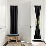 PONY DANCE French Door Curtains 66 inch Length - Dual Rod Pocket Blackout Door Curtain for Privacy Window Drapery Including Bonus Adjustable Tieback, 25 x 66 inches, Black, Black, 25" x 66"