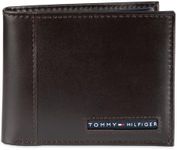 Tommy Hilfiger Men's Genuine Leather Passcase Wallet with ID Window and Multiple Card Slots, Deep Brown, One Size