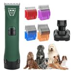 MASTERCLIP Cordless Dog Clipper for All Breeds. Ideal for Thick, Curly, Silky & Long Hair. Perfect for Grooming Your Dog at Home. 2 Batteries, 1 Charger, 10 Blade, 4 Comb Guides, Oil & Brush