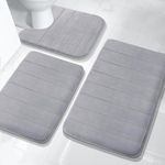 Yimobra 3 Pieces Memory Foam Bath Mat Sets, 31.5 x 19.8 + 17x24 and U-Shaped for Bathroom Rugs, Toilet Mats, Non-Slip, Soft Comfortable, Water Absorption, Machine Washable, Grey