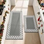 COSY HOMEER Kitchen Rug Mat Sets, 2 Pieces Nonslip Washable Kitchen Floor Mats Rugs, TPR Backing Carpet Runner Rugs for Hallway Entrance Dining Room, 60X89cm+60X152cm, Grey