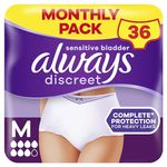 Always Discreet Incontinence Pants Women, Medium, UK Size 10-16, White, Absorbency 6, 36 Underwear , Knickers (9 x 4 Packs), Heavy Bladder Leak Protection , Maternity Pants After Birth