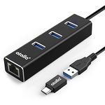 atolla USB LAN Adapter, Aluminium USB Hub with 3 USB 3.0 Ports and RJ45 Gigabit Ethernet Network Adapter, USB Ethernet Adapter with USB C Adapter for Windows 10, 8.1, 8, 7, Vista, XP, Linux, Mac OS X