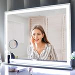 Vanity Mirror with LED Light, Large Hollywood Lighted Makeup Mirror, Tabletop/Wall Light Up Mirror for Bedroom, Smart Touch Screen, 3 Color Modes, Silver (56.2 x 72 cm)