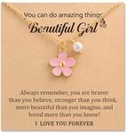 HGDEER Kids Valentines Day Gifts, Pearl Necklace for Teen Girls Trendy Preppy Stuff Christmas Birthday 4 5 6 7 8 9 10 11 12 13 Year Old Girl Cute Pretty Jewelry Pendant Gold Pink