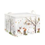 Clastyle White Jungle Animals Boys Girls Toy Shelf Basket for Kids Room Deer Fox Bird Squirrel Rabbit Tree Rectangle Clothes Books Cube Storage Basket, 21L