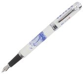 Gullor Luxury Fountain Pen Jinhao 950 Blue and white porcelain with Chinese CALLIGRAPHY and Boat Medium Nib 18KGP