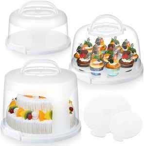 Baderke 3 Pcs 10 Inch 11 Inch 12 Inch High Round Cake Carrier with Lid and Handle Plastic Cake Stand Cake Container White Cake Holder for Cupcake Pie Serving Transport Storage