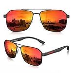 LUENX Sunglasses for Men Square Polarized Polygon Lens - UV 400 Protection with Accessories(Mirror Orange Lens)