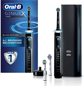 Oral-B GENIUS X Electric Toothbrush with 3 Oral-B Replacement Brush Heads and Toothbrush Case, Black