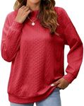 Women Crewneck Sweatshirts Long Sleeve Textured Shirt Pullover for Fall Winter 2024 Trendy Red S